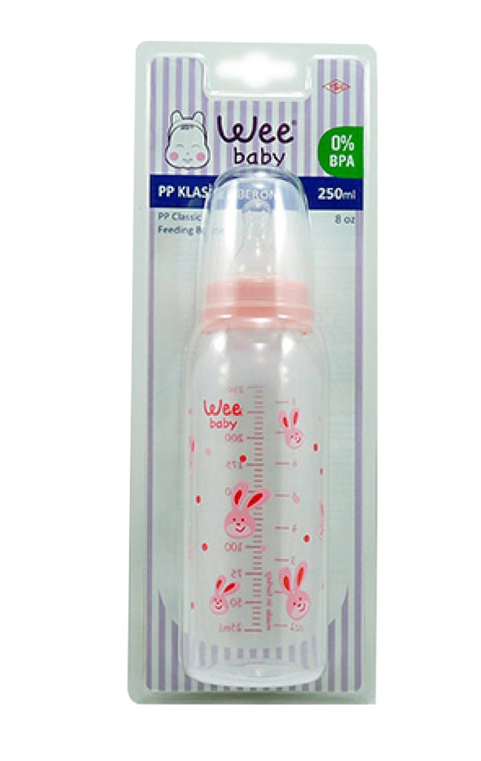 Wee Baby Silikon Uçlu Desenli PP Biberon 250 ml - Pembe