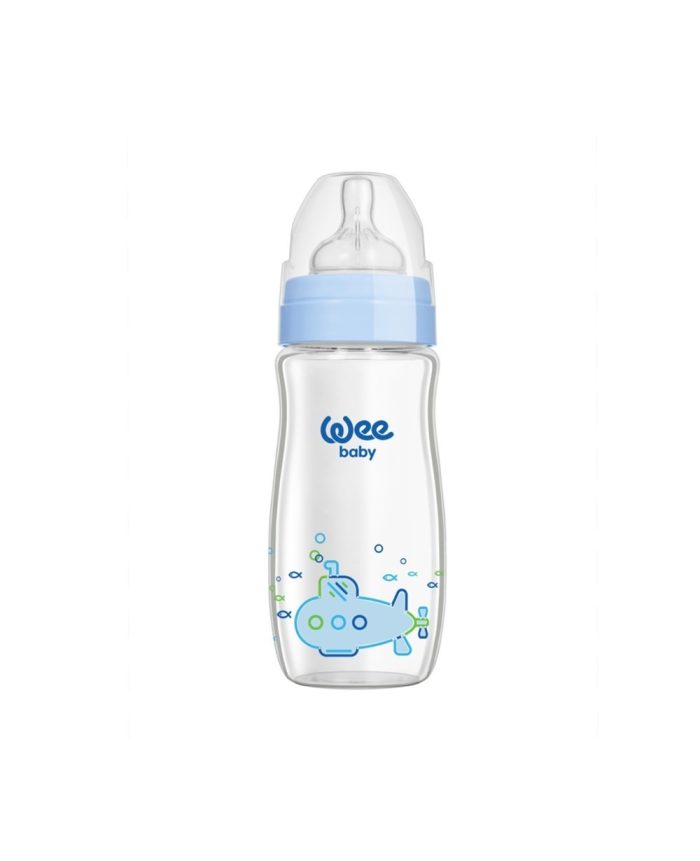 Wee Baby Klasik Geniş Ağızlı Isıya Dayanıklı Cam Biberon 180 ML - Mavi